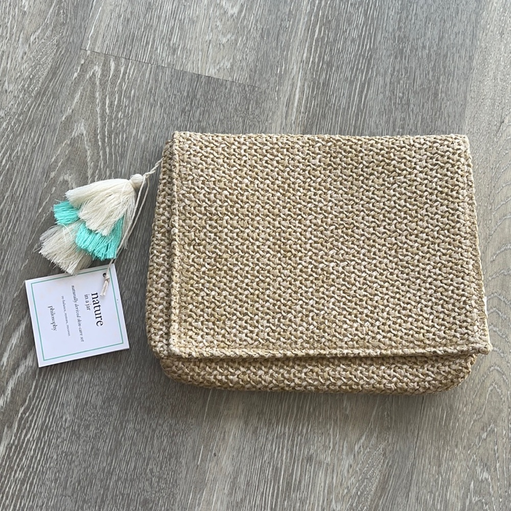 Philosophy straw clutch